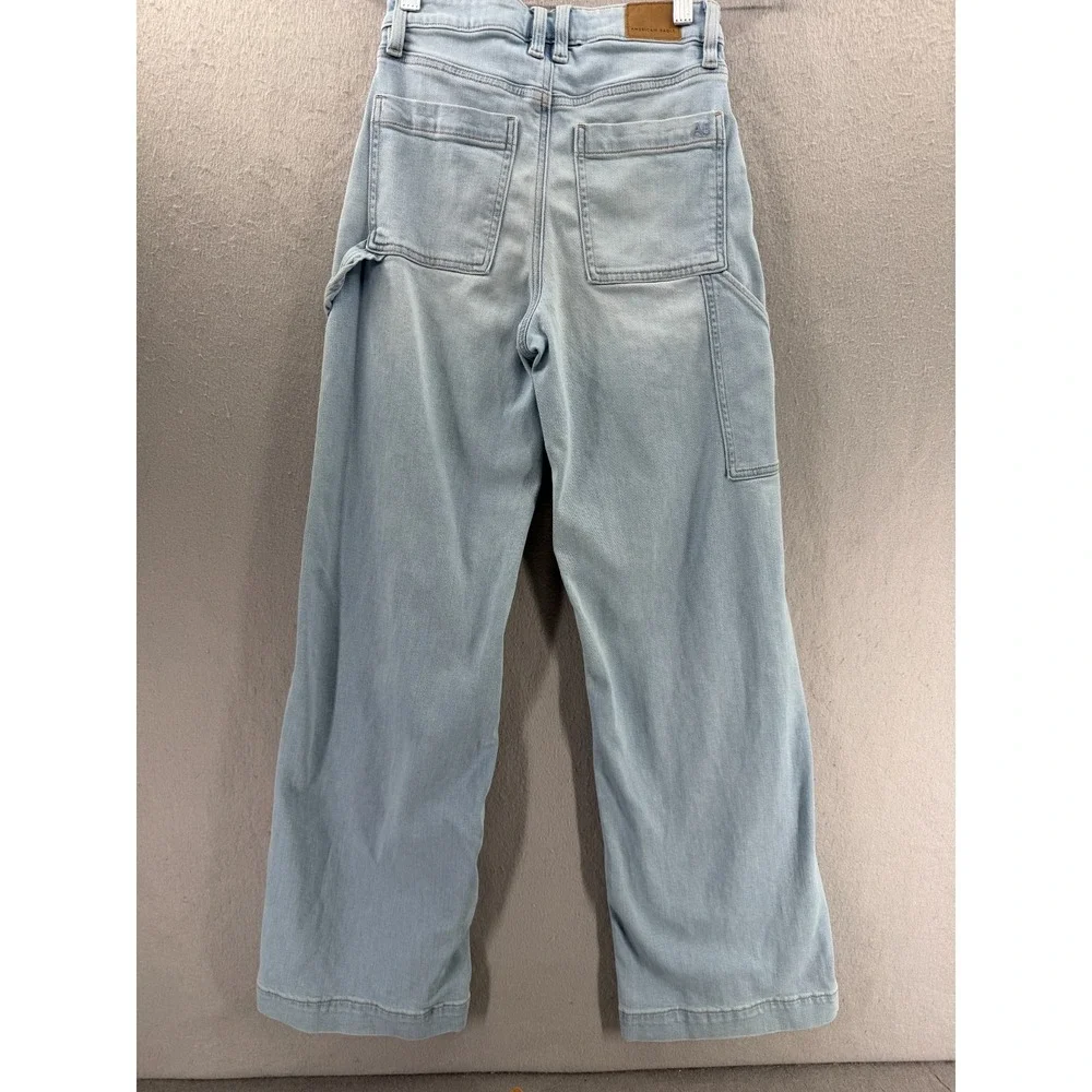 American Eagle Super High Rise Baggy Wide Leg Jeans Women 00 Light Wash Utility* - Picture 5 of 16